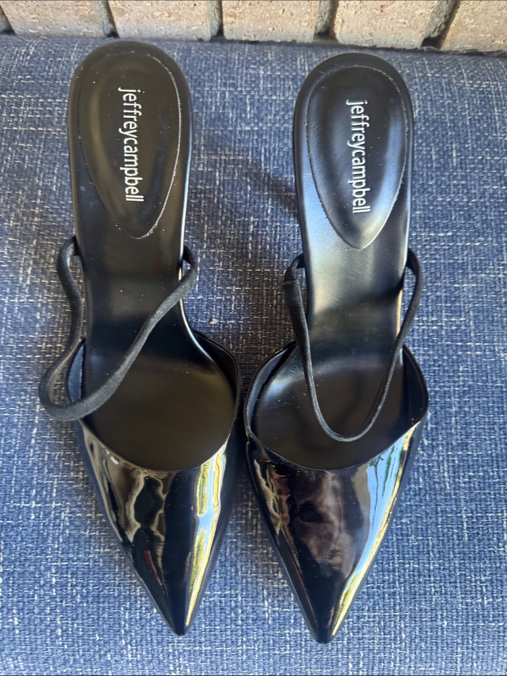 Jeffrey Campbell Black Patent Pointed Slingback Mules